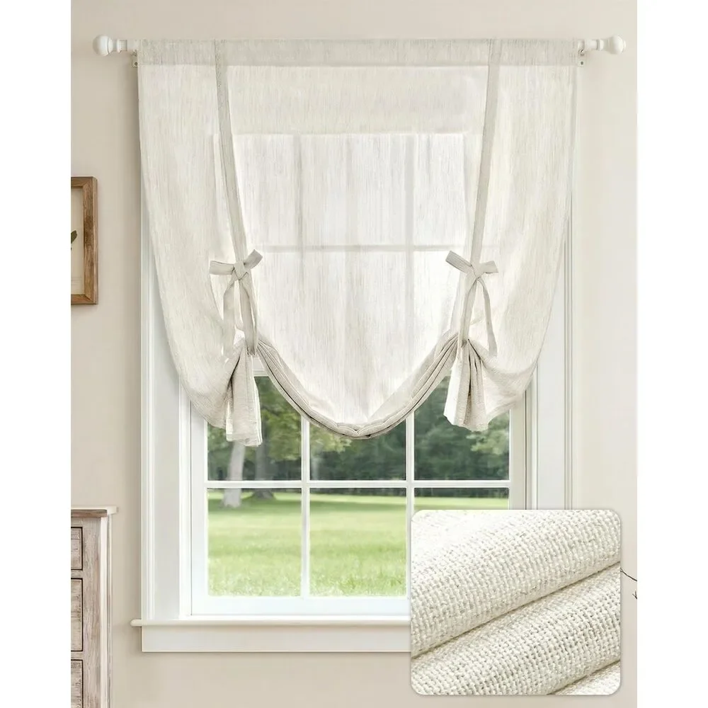 Tie Up Curtains, Linen Privacy Roman Shade Window Curtain (31